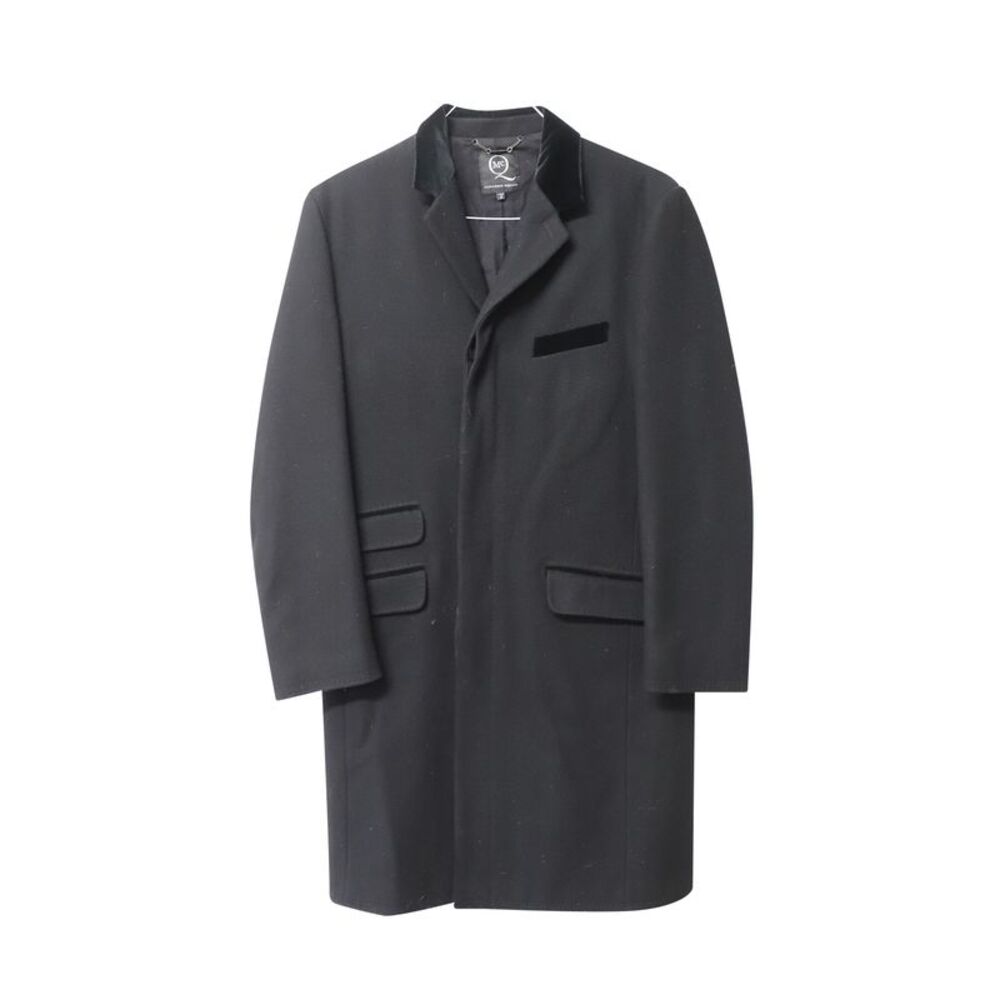 McQ by Alexander McQueen Long Overcoat in Black Lana Vergine
